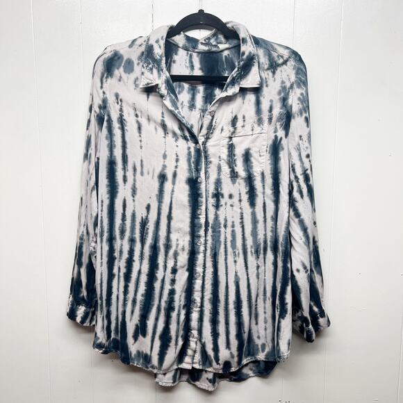 Unbranded Tops - Women's Button Front Tie Dye Shirt Size XL Long Sleeve Ceam & Gray